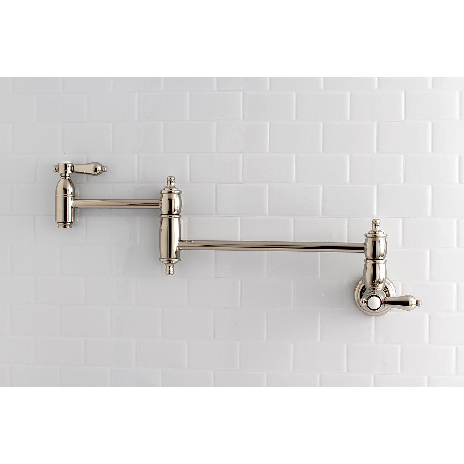 Kingston Heirloom KS3106BAL - Heirloom Two-Handle 1-Hole Wall Mount Pot Filler Faucet, Polished Nickel — thumbnail 2